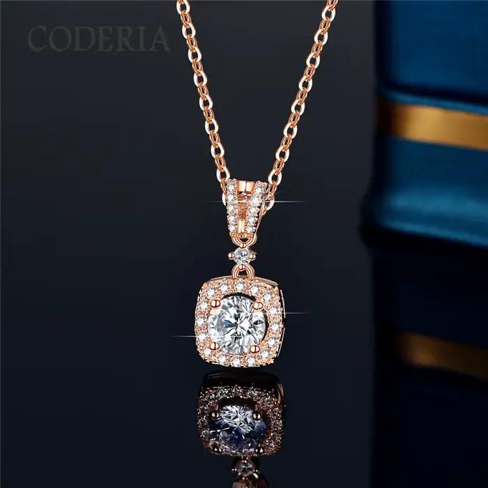 Collier de luxe en or Rose et Moissanite pour femmes, pendentif VVS1, haute clarté, 1 CT, bijou en a