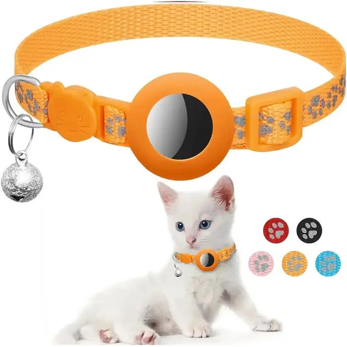 Collier pour chat Airtag, collier détachable pour chat avec puce QR et collier léger réfléchissant p