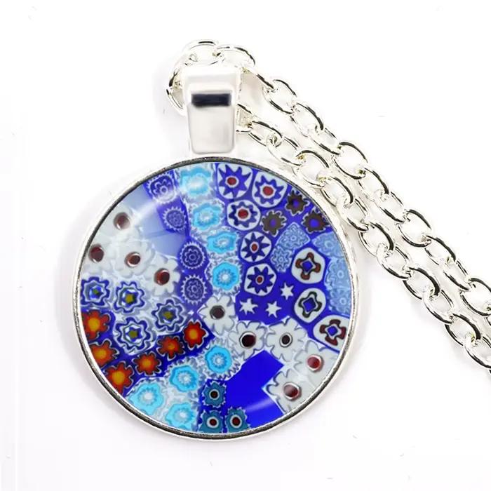 Murano Millefiori pendentif collier multicolore fleur 25mm verre Cabochon collier bijoux pour femmes