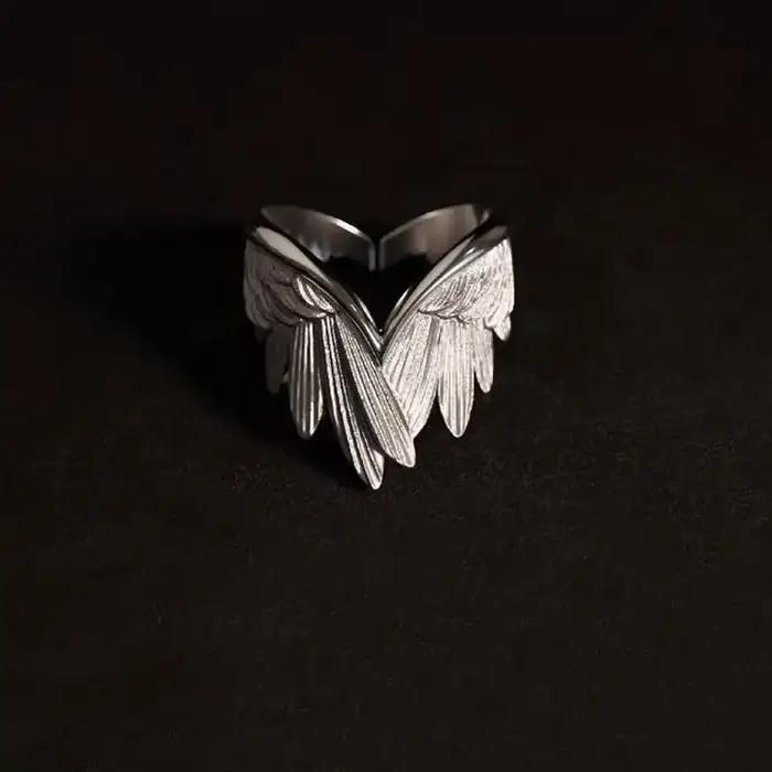 Bague ailes d'ange rétro pour femmes, couleur argent, Punk gothique, anneau ouvert réglable, bijoux