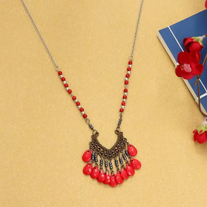 Colliers tibétains en alliage de fleurs avec pompon pour femmes, bijoux ethniques vintage, pendentif