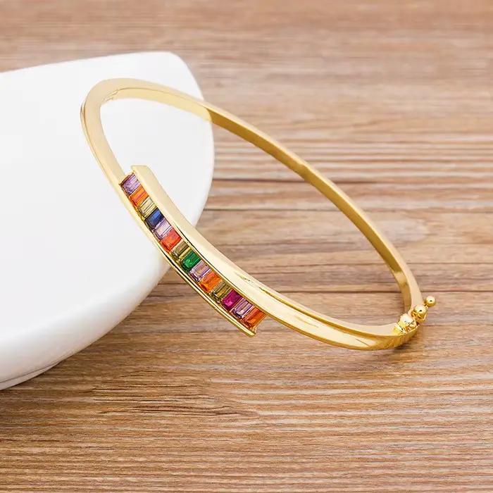 AIBEF – Bracelets à breloques arc-en-ciel en strass, manchette en cuivre et zircone, bijoux de haute