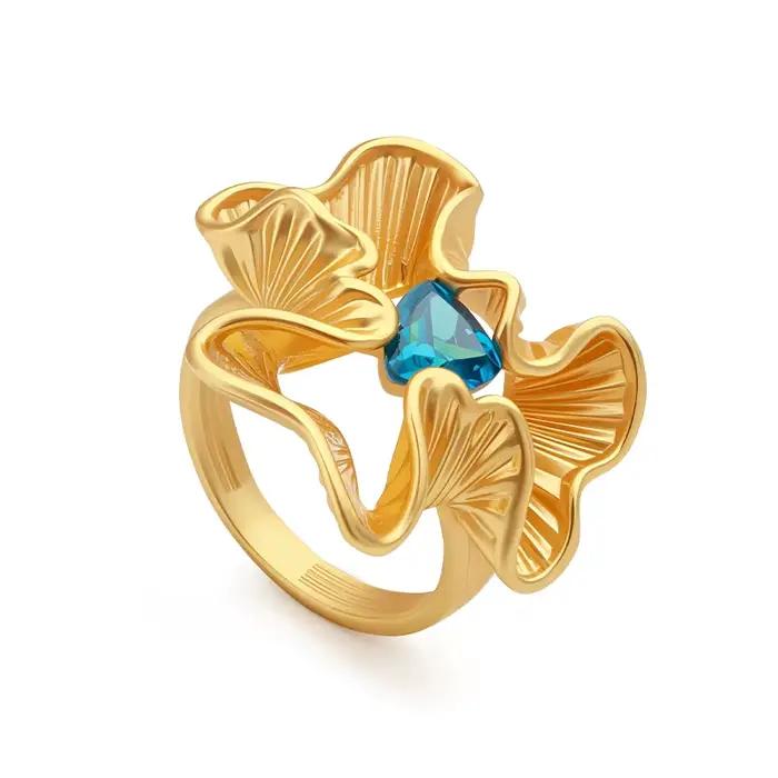 VAROLE Bague à bande florale à pétales ondulés pour femme Bague de déclaration géométrique italienne