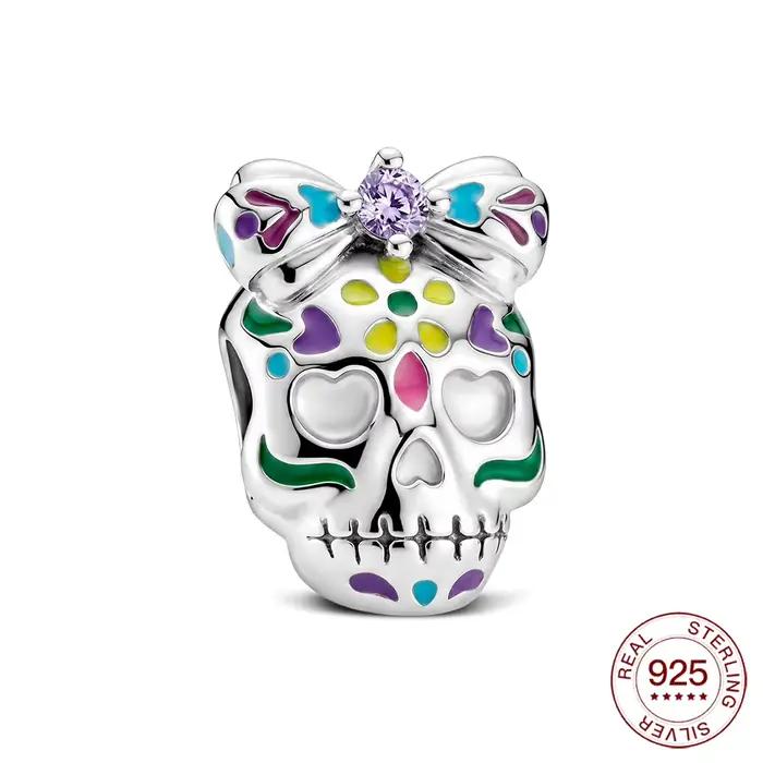 Nouveau pendentif en argent sterling 925 avec nœud papillon et perles en forme de crâne pour la fabr