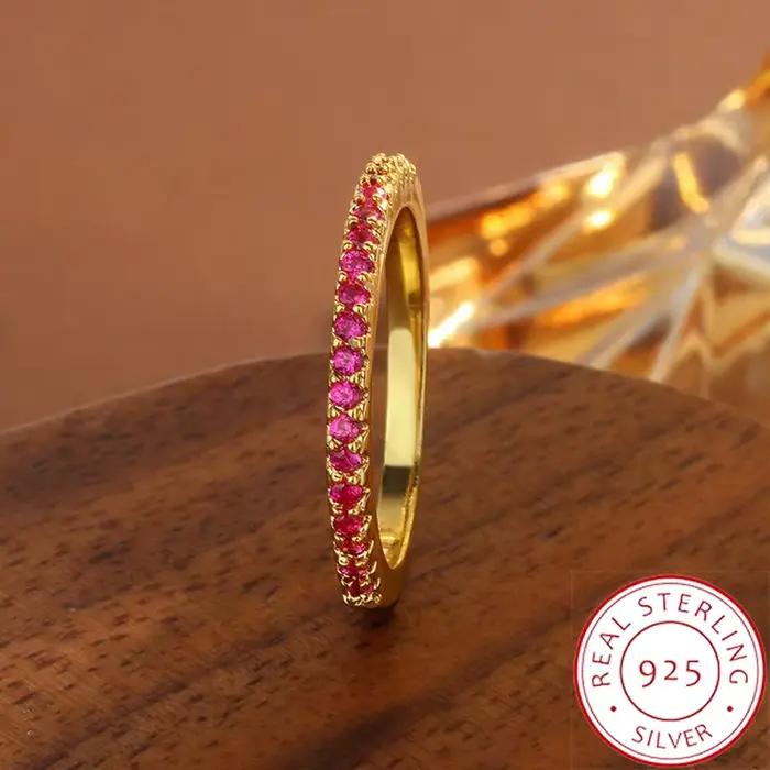 【Besteller】 Bague sertie de canal rose plaqué or 18 carats pour femme, bracelet empilable minimalist