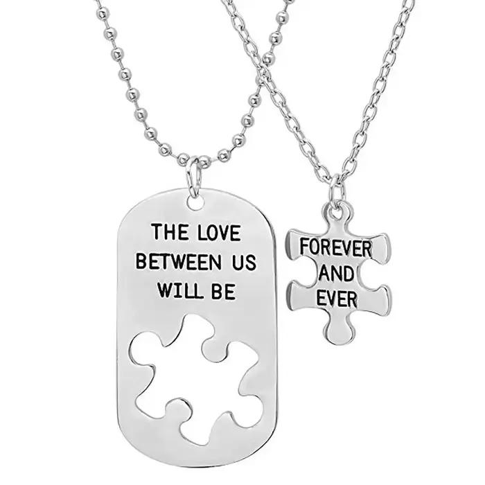 Collier de lettres de puzzle d'amour entre nous, bijoux de couple, cadeau pour amoureux, petit ami,