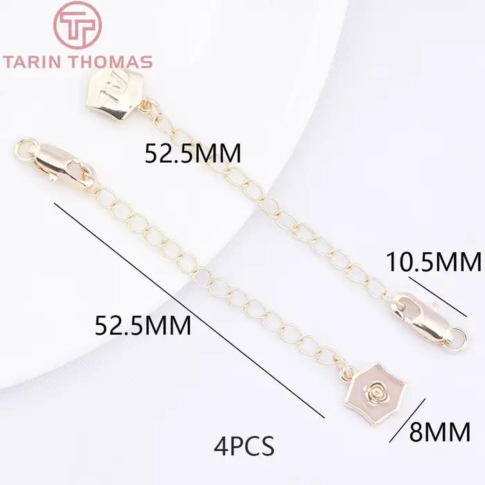 (10392)4 pièces longueur 7CM 24K couleur or plaqué laiton collier chaîne d'extension avec fermoir à