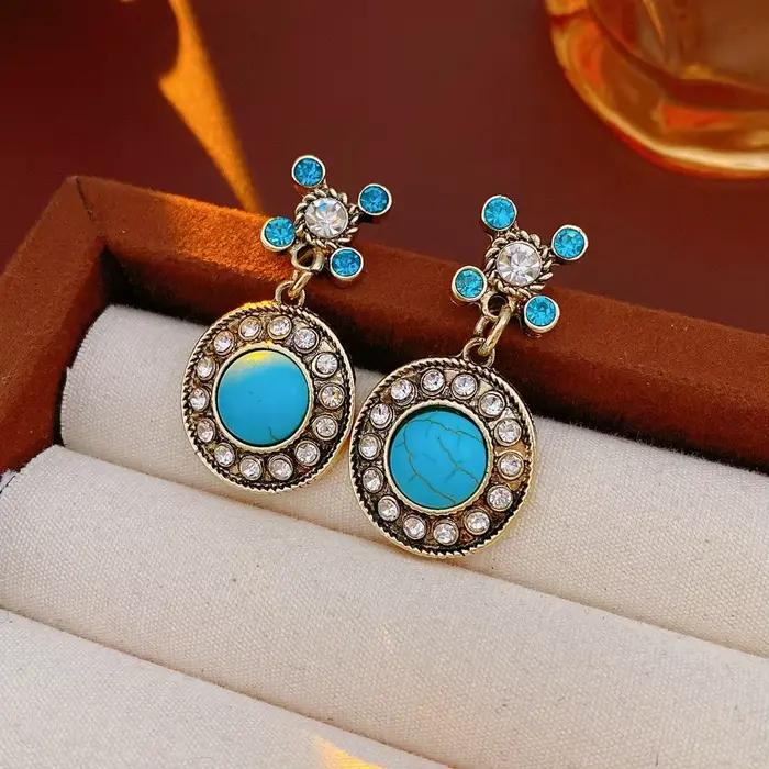 Ensemble de bijoux pour femme élégant et tendance, collier avec pendentif en pierre ronde médiévale,