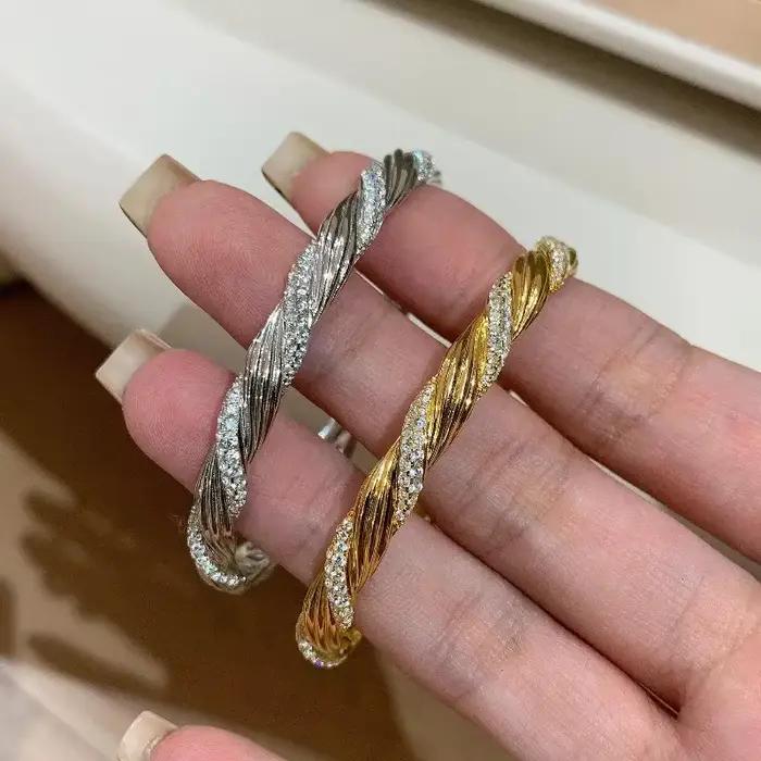 Bracelet en spirale tissé en argent 925, Design créatif, bracelets de luxe incrustés de diamants pou