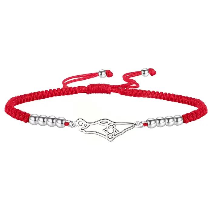 Bracelet pendentif étoile de David pour femmes et hommes, en acier inoxydable, carte de la Palestine