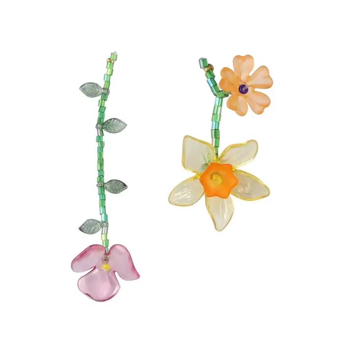 Collier de fleurs en résine fait à la main, style coréen, accessoires de bijoux, boucle d'oreille pe