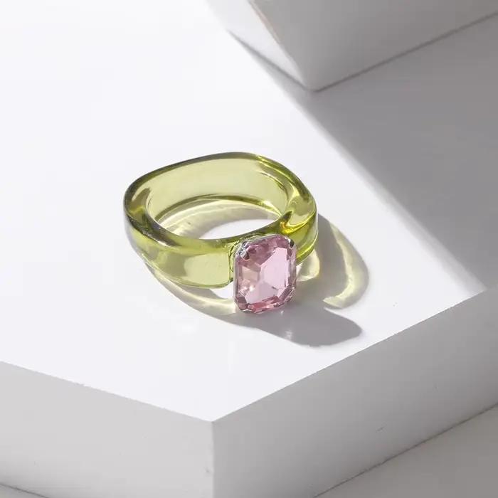 Bague en résine incrustée de zircons colorés, simple et tendance, pour femme, cadeau mignon et éléga