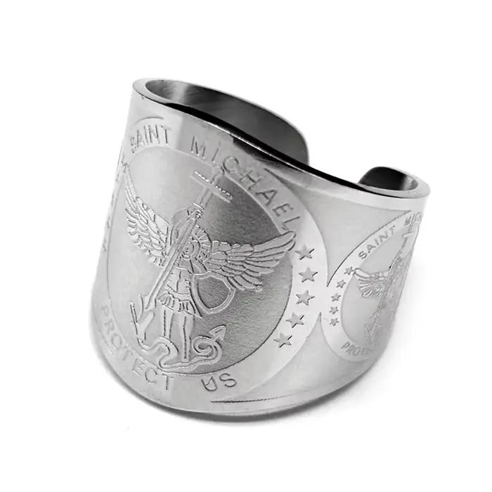 Bague Archange Saint Michel pour Homme et Femme, Acier Inoxydable, Or, Argent, Document, Bagues Régl