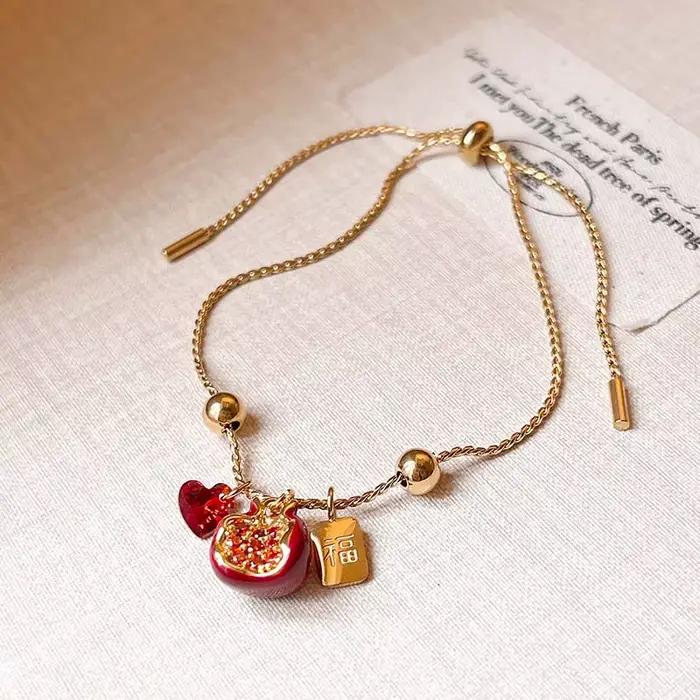 Bracelet pendentif grenade rouge Vintage pour femmes et filles, en cristal exquis, réglable, accesso