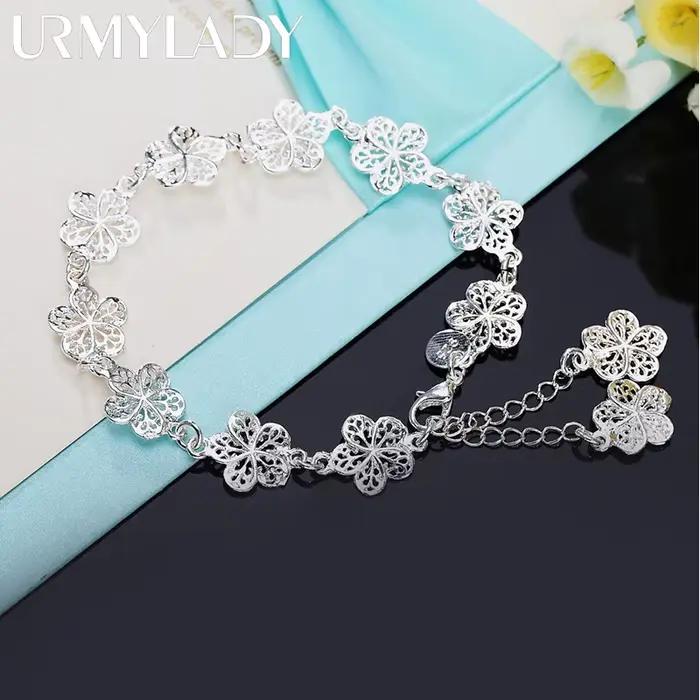 Bracelet de mariage en argent sterling 925, belles fleurs pour femmes, bijoux classiques de haute qu
