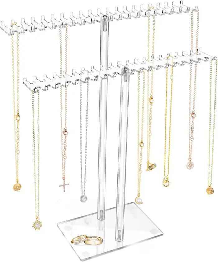 Porte-collier, boîte de rangement de bijoux, présentoir avec crochet bilatéral pour collier, pendent