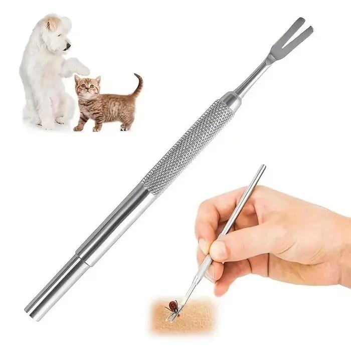 Pince à tiques en acier inoxydable, design efficace en forme de fourche, outil de traitement des puc