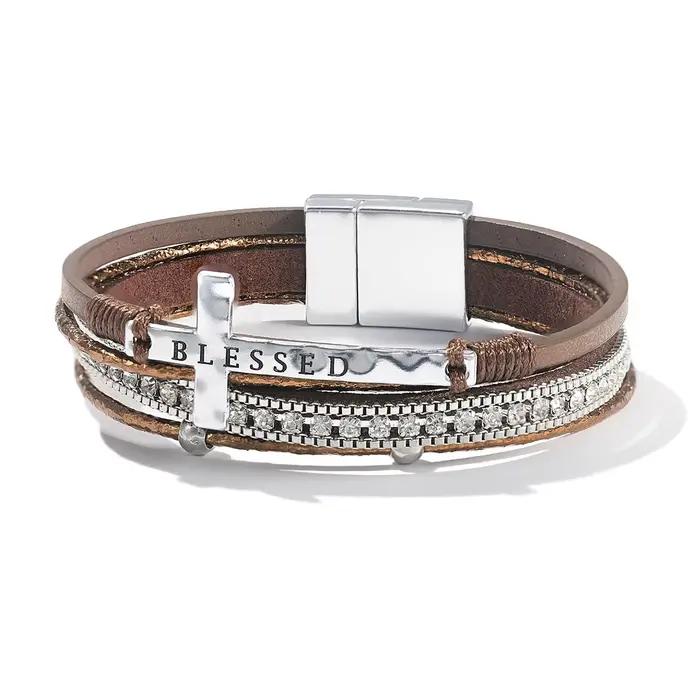 BLESSED – Bracelets en cuir avec cristaux croisés, faits à la main, Style bohème, léger, de luxe, à