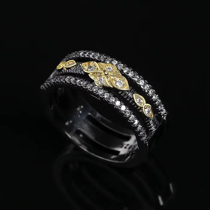 Bague bicolore noire et or pour femme, bijoux géométriques multicouches, bague de fête exquise, bijo