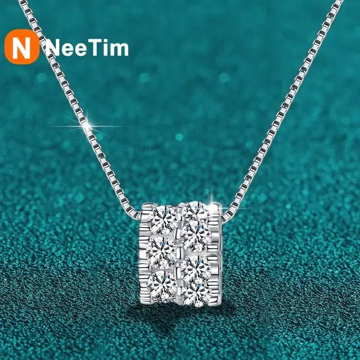 NeeTim – collier complet en diamant Moissanite pour femme, pendentif en argent Sterling 925, chaîne