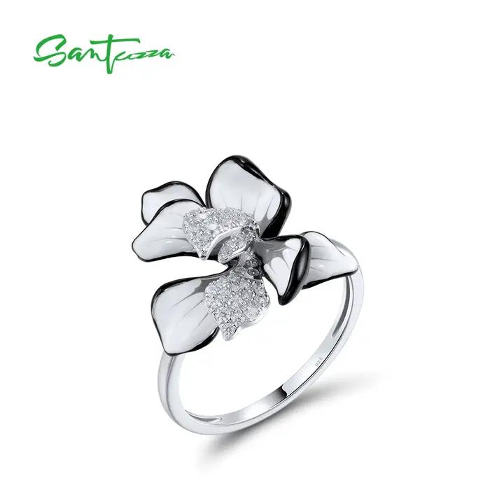 SANTUZZA-Bague en argent regardé 925 pour femme, fleur en émail violet et blanc, cadeaux de fête élé