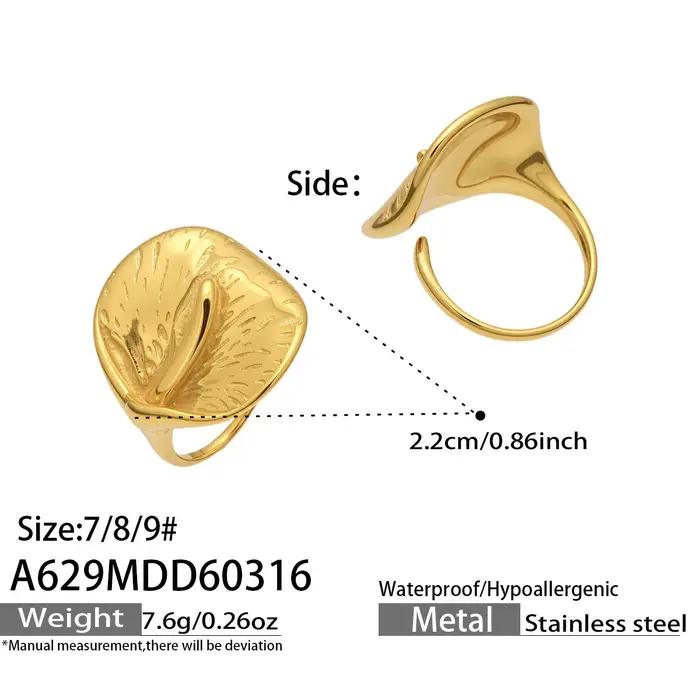 Bague en forme de feuille en acier inoxydable pour femmes, plaquée or 18 carats, motif fleur de lys,
