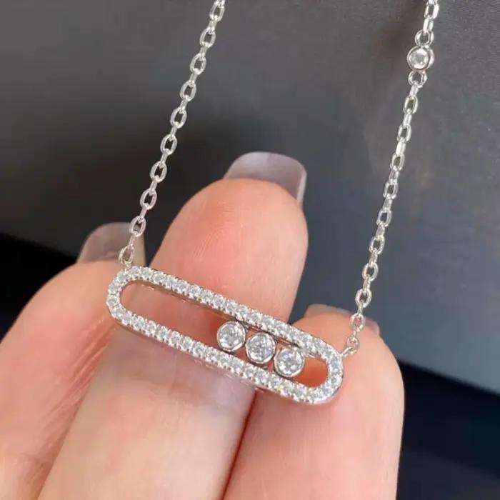 Collier à fermoir mobile incrusté de trois diamants pour femme, forme géométrique tendance, plaqué o