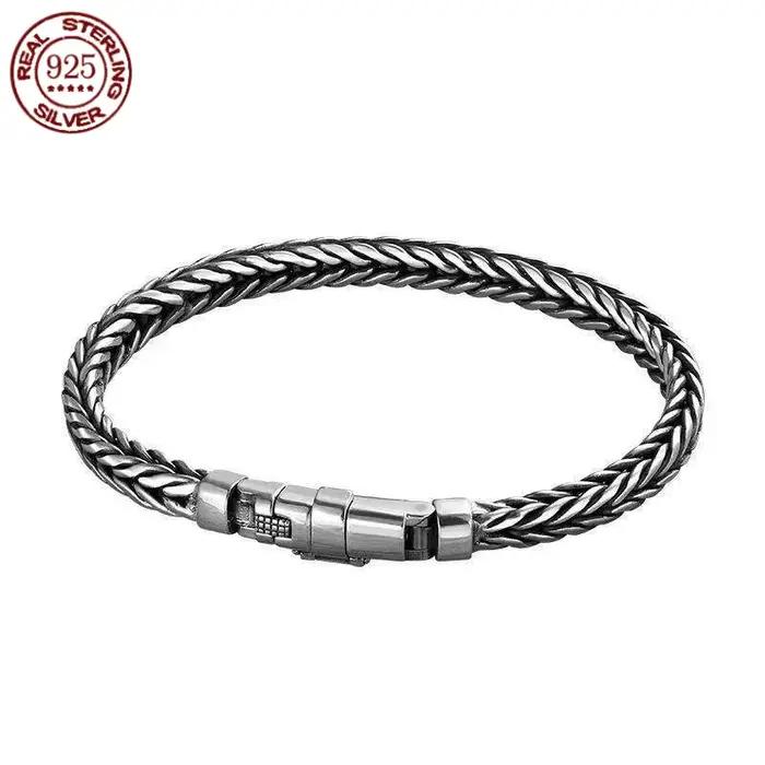 Bracelet de quille de personnalité tissé à la main pour hommes et femmes, argent S925, style dominat
