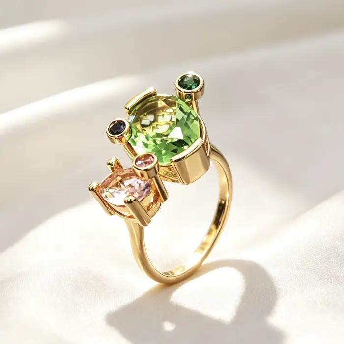 Bague pour femme en deux tons, style européen et américain, luxueuse et élégante, avec pierres préci