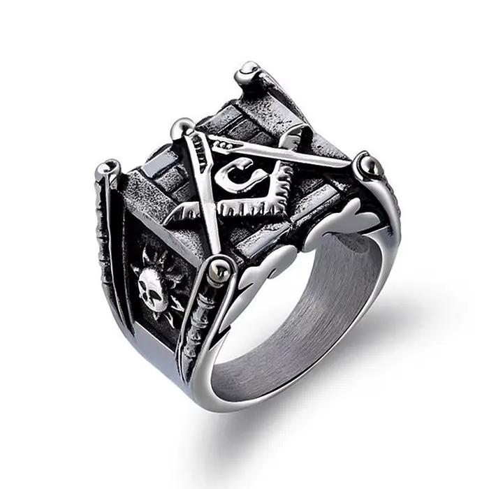 Bague avec lettres maçonniques Vintage pour hommes, classique, timbre de lune et soleil, bague de mo