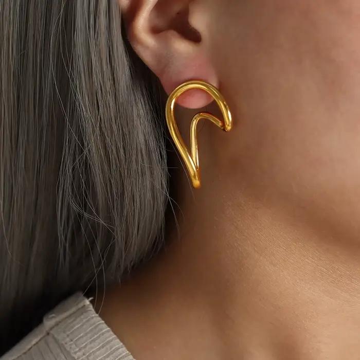 Boucles d'oreilles géométriques pour femmes, plaquées or 18 carats, en acier inoxydable, style moder