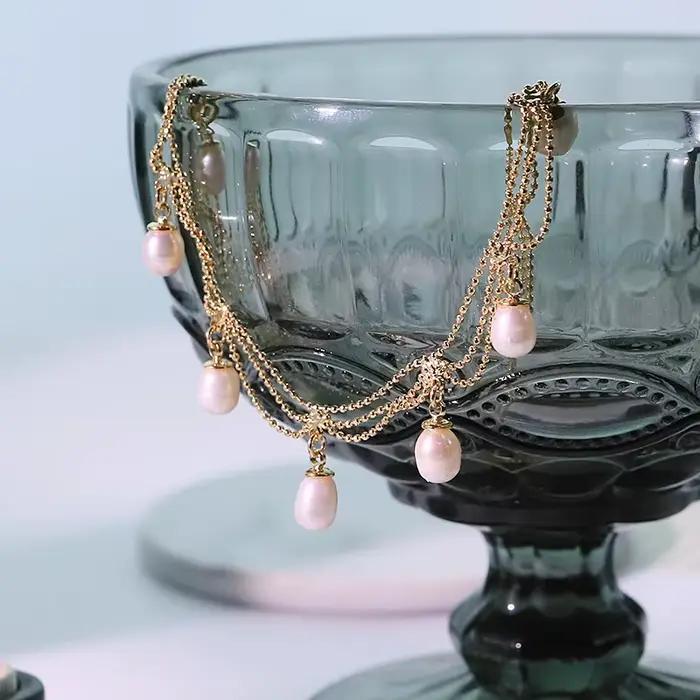 Collier à pampilles en dentelle de perles naturelles, fait à la main, élégant, pour Banquet, mariage
