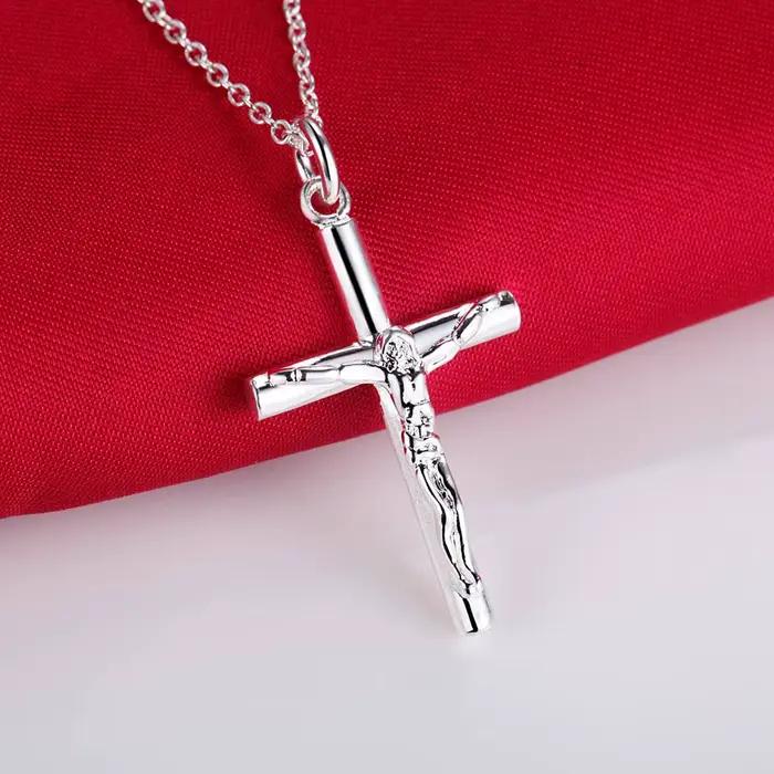 Collier en argent Sterling 925 pour femmes, pendentif chaîne croix, bijoux à la mode, accessoires de