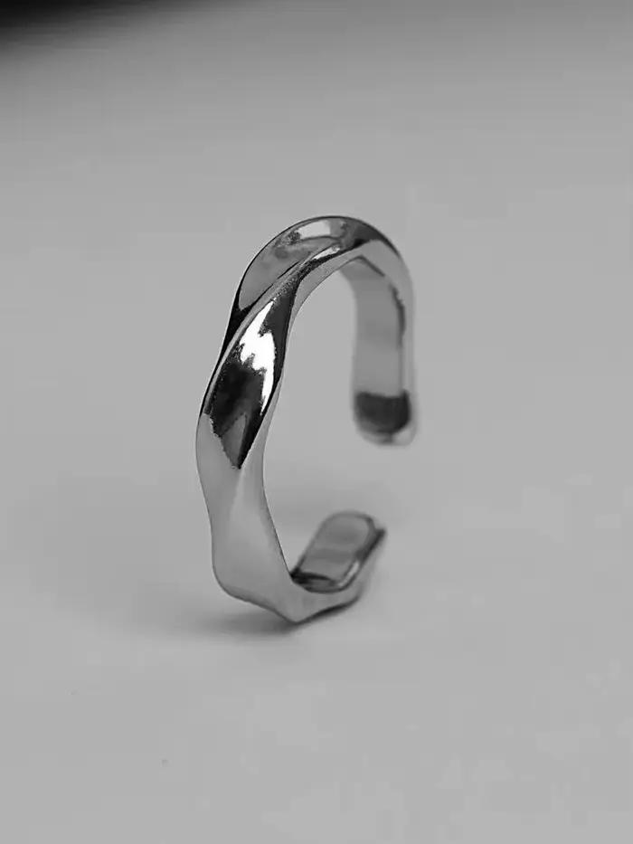 Mobius – bague ondulée en alliage de couleur argent, anneau ouvert pour femmes et hommes, bijoux rét