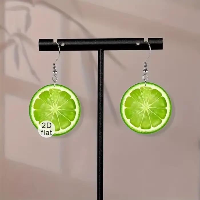 Boucles d'oreilles plates 2D en forme de citron aigre vert, Design rafraîchissant, en acrylique, à l