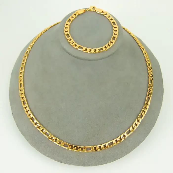Ensemble collier et bracelet hip-hop italien plaqué or 21 carats, style punk de Dubaï, unisexe, bijo