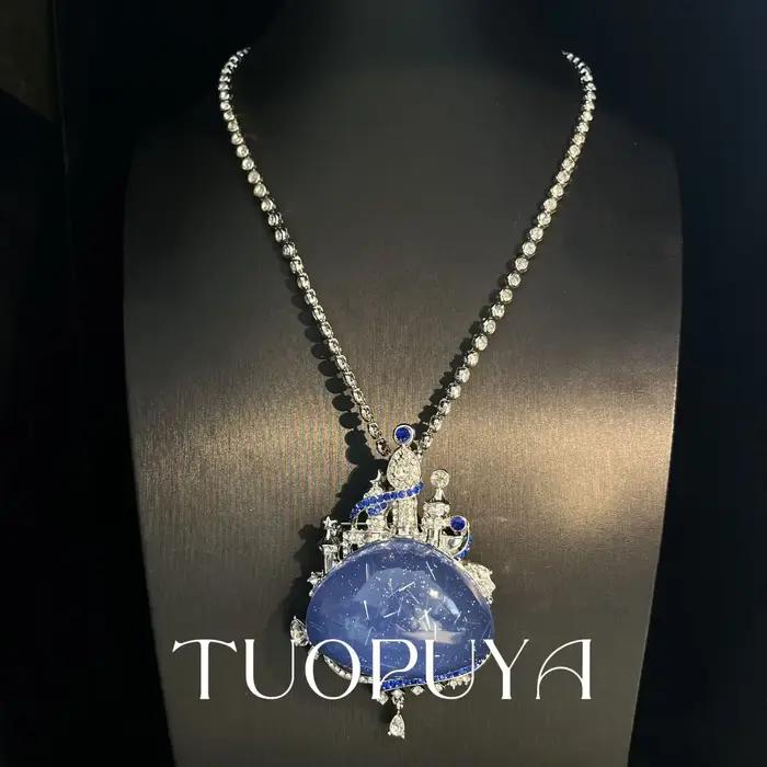 Broche au Design de château bleu délicat, plein de diamants, collier Transparent, vêtements bidirect