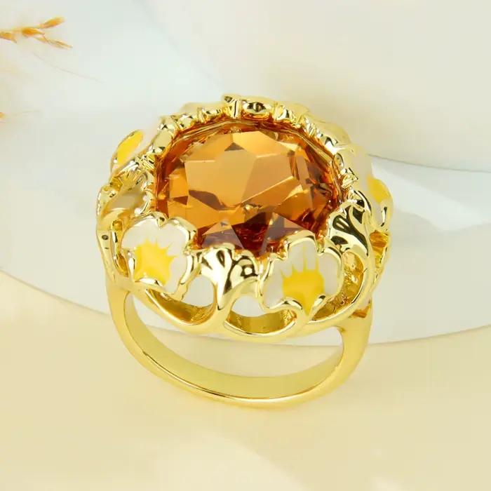 Bagues Chunky de Luxe Émaillées en Cristal, Bague Cocktail en Zirconia 14k Style Européen, Bijoux Or