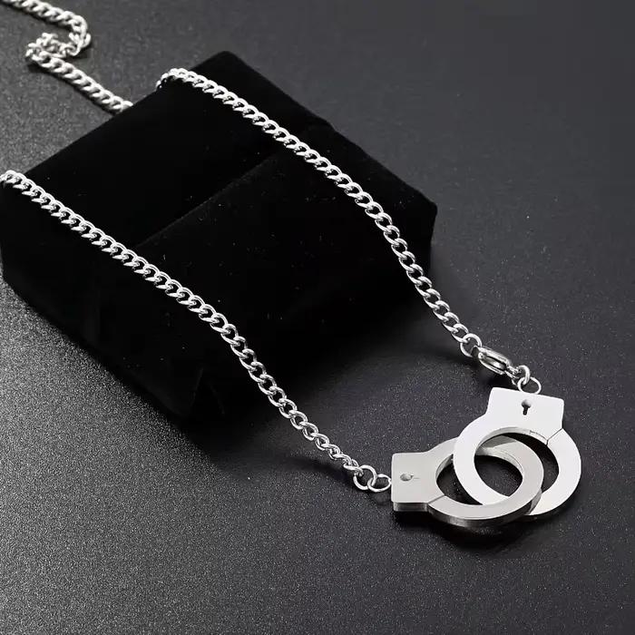 Collier pendentif en acier inoxydable au design menottes hip-hop tendance pour hommes et femmes, ant
