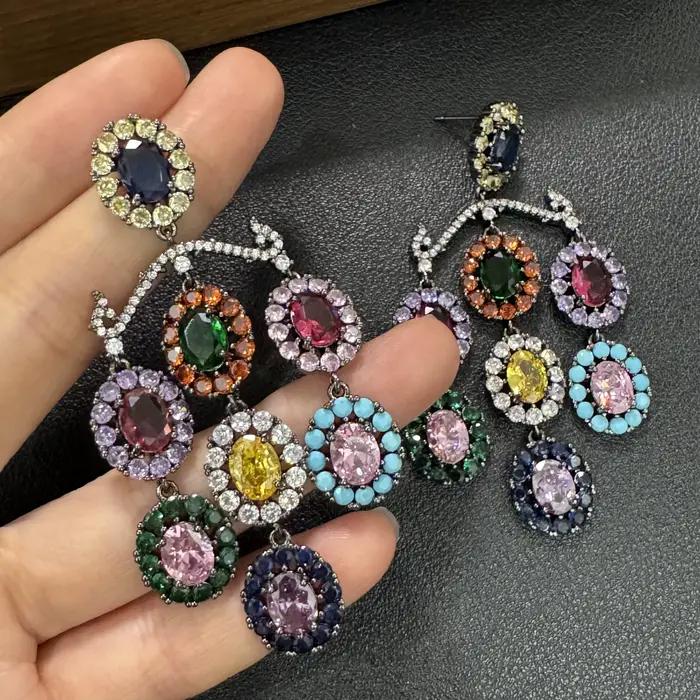 Nouvelles boucles d'oreilles à fleurs colorées serties de diamants, tendance
