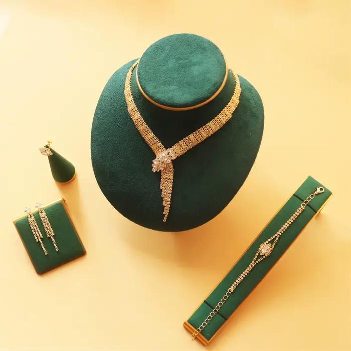 Collier en cristal pour femmes, Bracelet, boucle d'oreille, bague, fête de mariage, bijoux élégants,