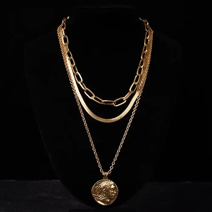 Collier pendentif géométrique en or pour femme, ensemble de bijoux multicouches, cadeaux de mode Boh