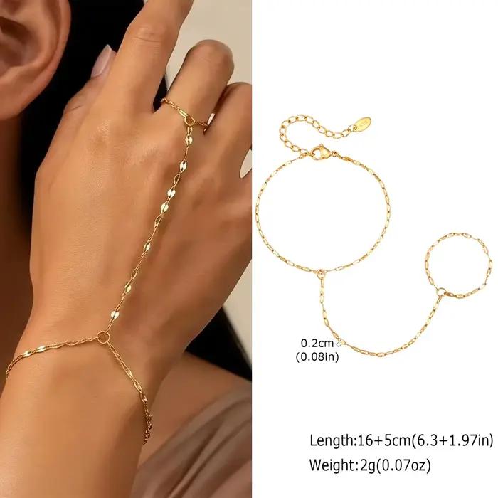 Bracelets de main minimalistes de luxe plaqués or pour femmes, bracelet à chaîne fine avec anneau de