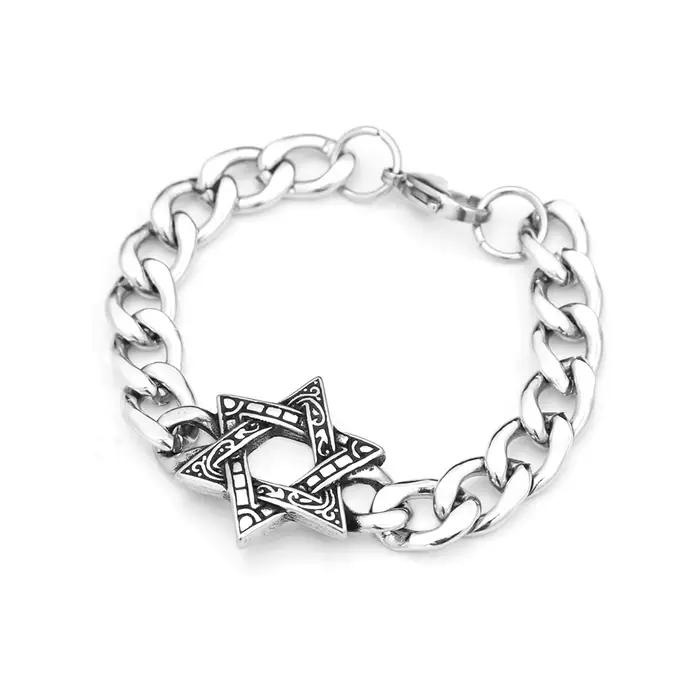 Bracelet chaîne étoile de David Vintage en acier inoxydable 316L, bracelets hexagramme à la mode pou