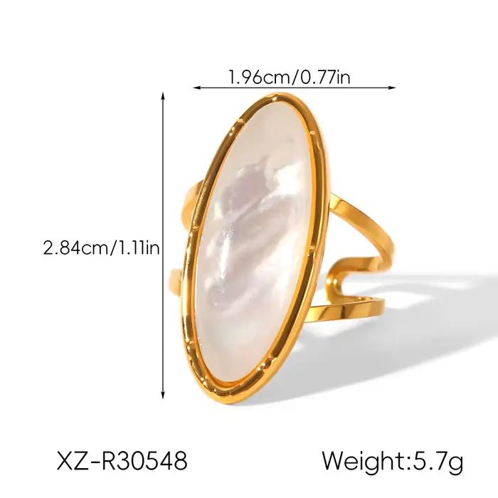Bague rétro plaquée or pour femme, grande perle ovale blanche en nacre, ajustable, style simple, bij