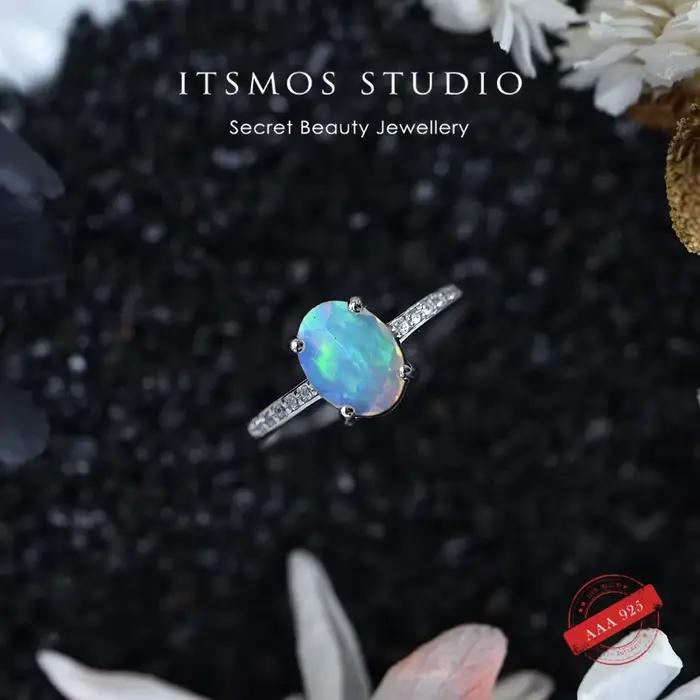 ITSMOS – bague en opale à facettes naturelles, en argent Sterling S925, pavé de CZ, ovale, bijoux dé