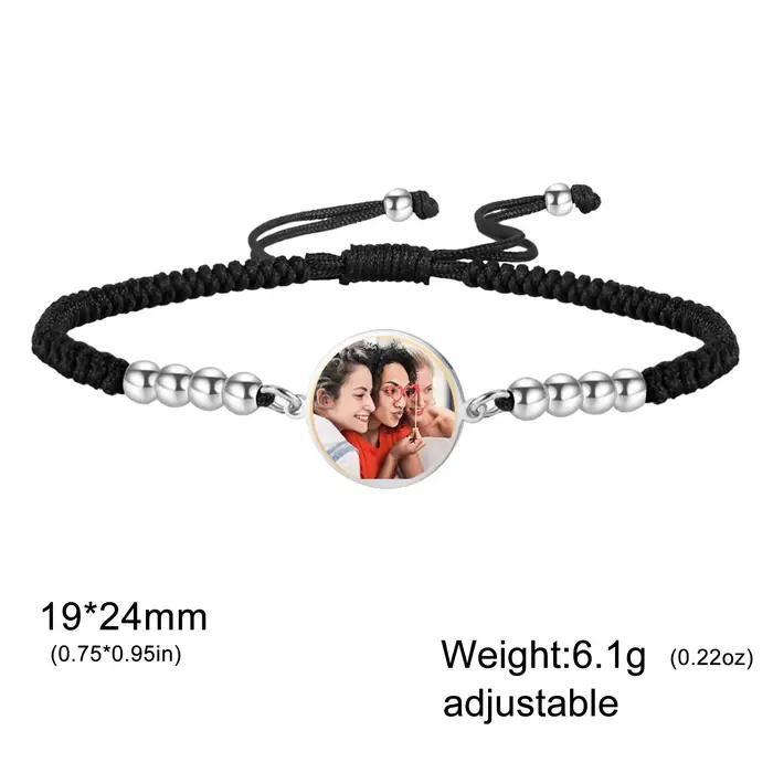 Lemegeton Bracelet Photo personnalisé, corde rouge et noire, pendentif rond, bijoux en acier inoxyda