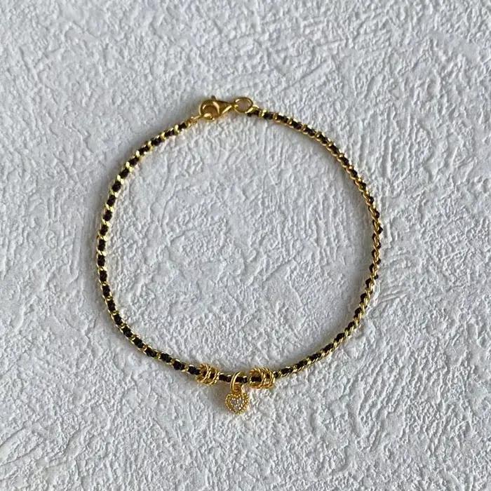 Bracelets en forme de cœur en corde noire pour femmes, style palais rétro, bracelets à breloques lég