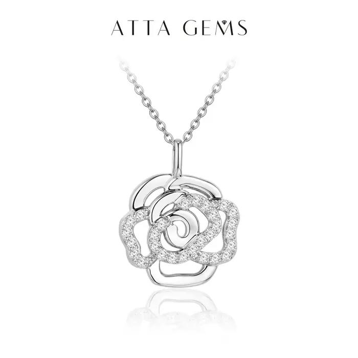 ATTAGEMS-Collier Moissanite en Argent Sterling 925 pour Femme et Homme, Pendentif Fleur, Qualité Sup