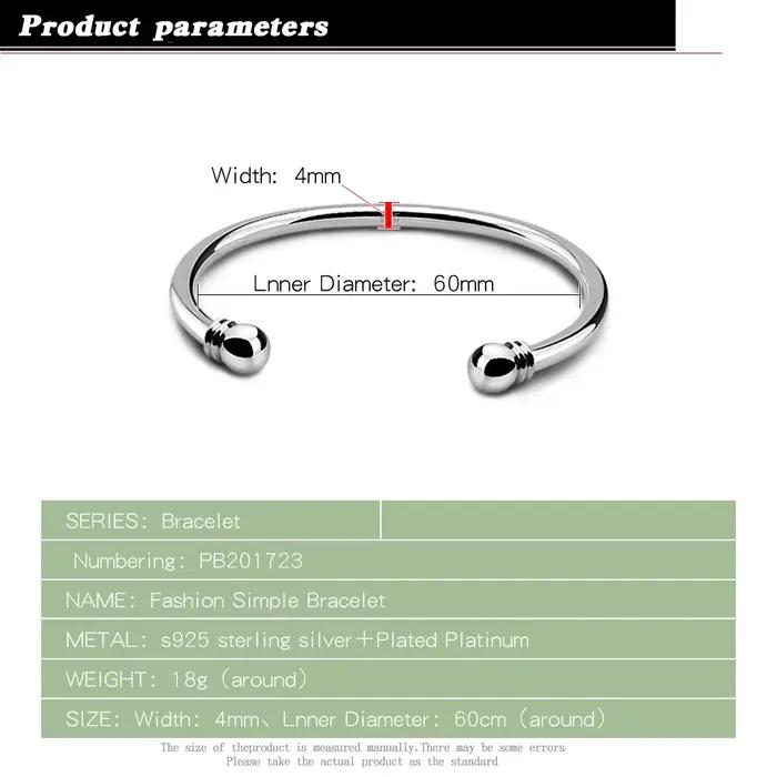 Bracelet en argent 925, simple et élégant, empilable, surface intérieure lisse, bijoux fins minimali